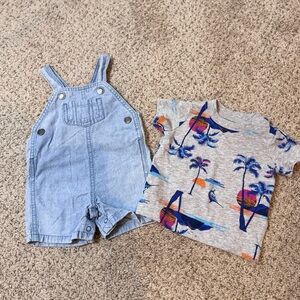 Carter’s Baby Boy 2-Piece Outfit Set | Denim Shortall + Tropical Tee | 3M